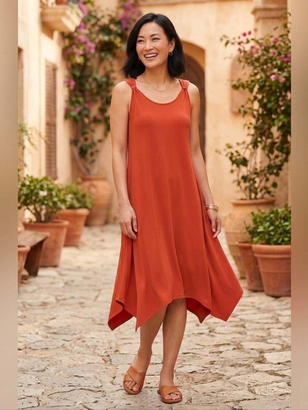 ​Chico's Terracotta Handkerchief Hem Dress 0P XS Petite Canyon Clay